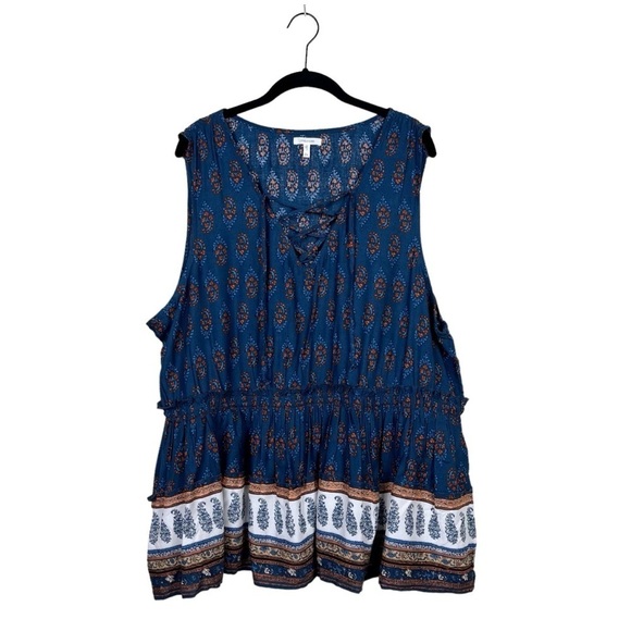 Maurices Paisley Peplum Tank Top Blouse Lace Up Lightweight V-Neck Size 2X - Picture 1 of 8